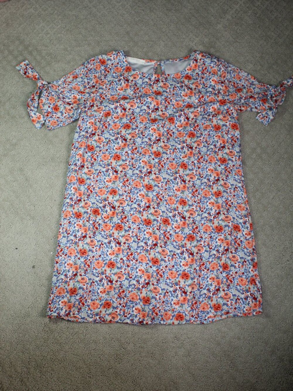 Rokoko Size S Long Blue & Orange Floral Pattern Short Sleeve Blouse